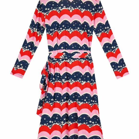 Joanie Clothing Diane Star Print Long Sleeve Wrap Dress 14 - Picture 4 of 10